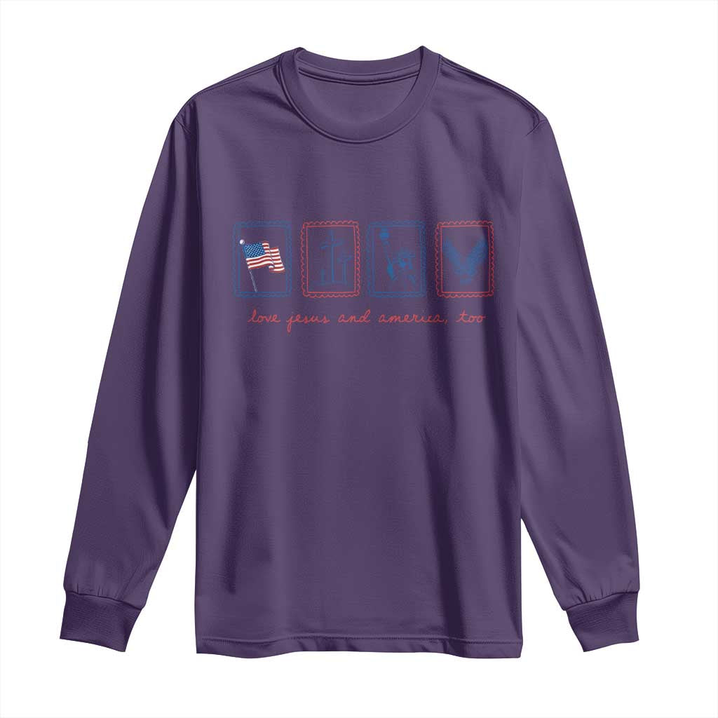 Loves Jesus and America Too Long Sleeve Shirt 4th of July Christian