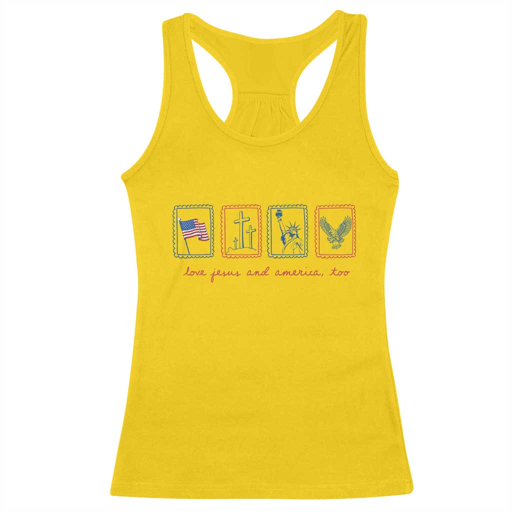 Loves Jesus and America Too Racerback Tank Top 4th of July Christian