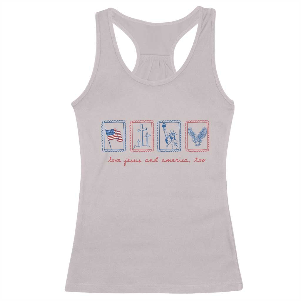 Loves Jesus and America Too Racerback Tank Top 4th of July Christian