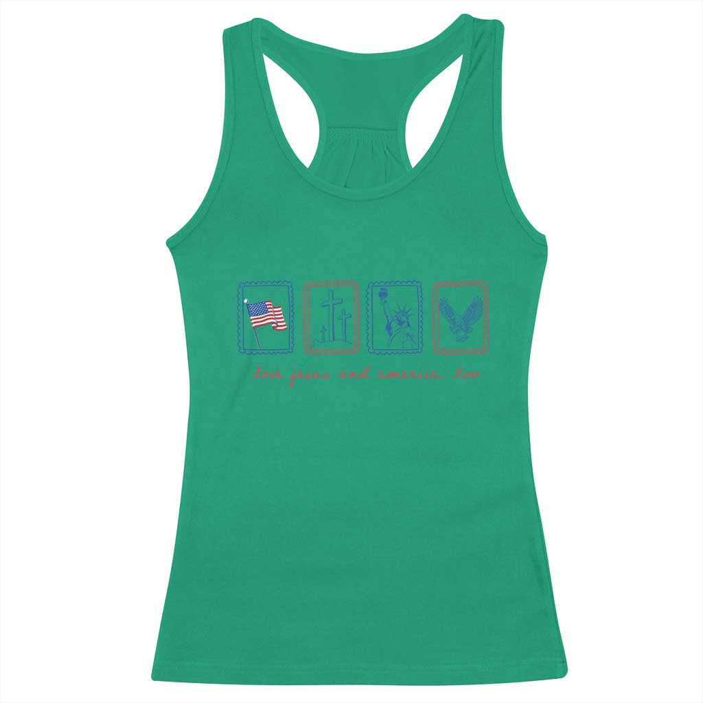 Loves Jesus and America Too Racerback Tank Top 4th of July Christian