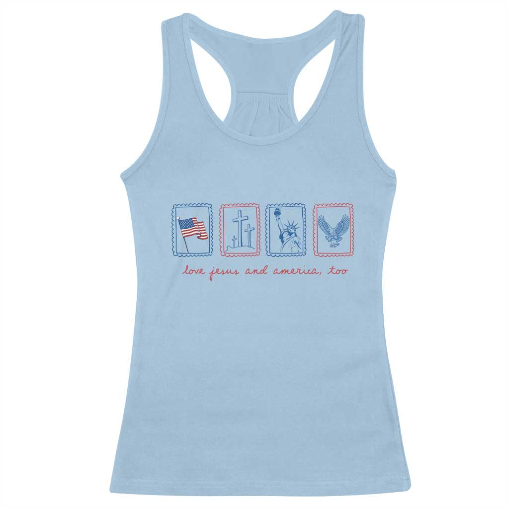 Loves Jesus and America Too Racerback Tank Top 4th of July Christian