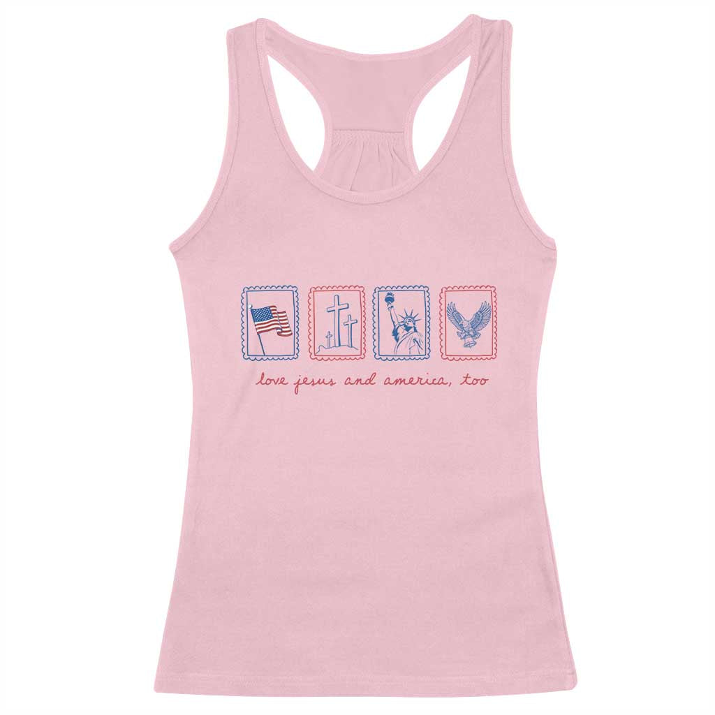 Loves Jesus and America Too Racerback Tank Top 4th of July Christian