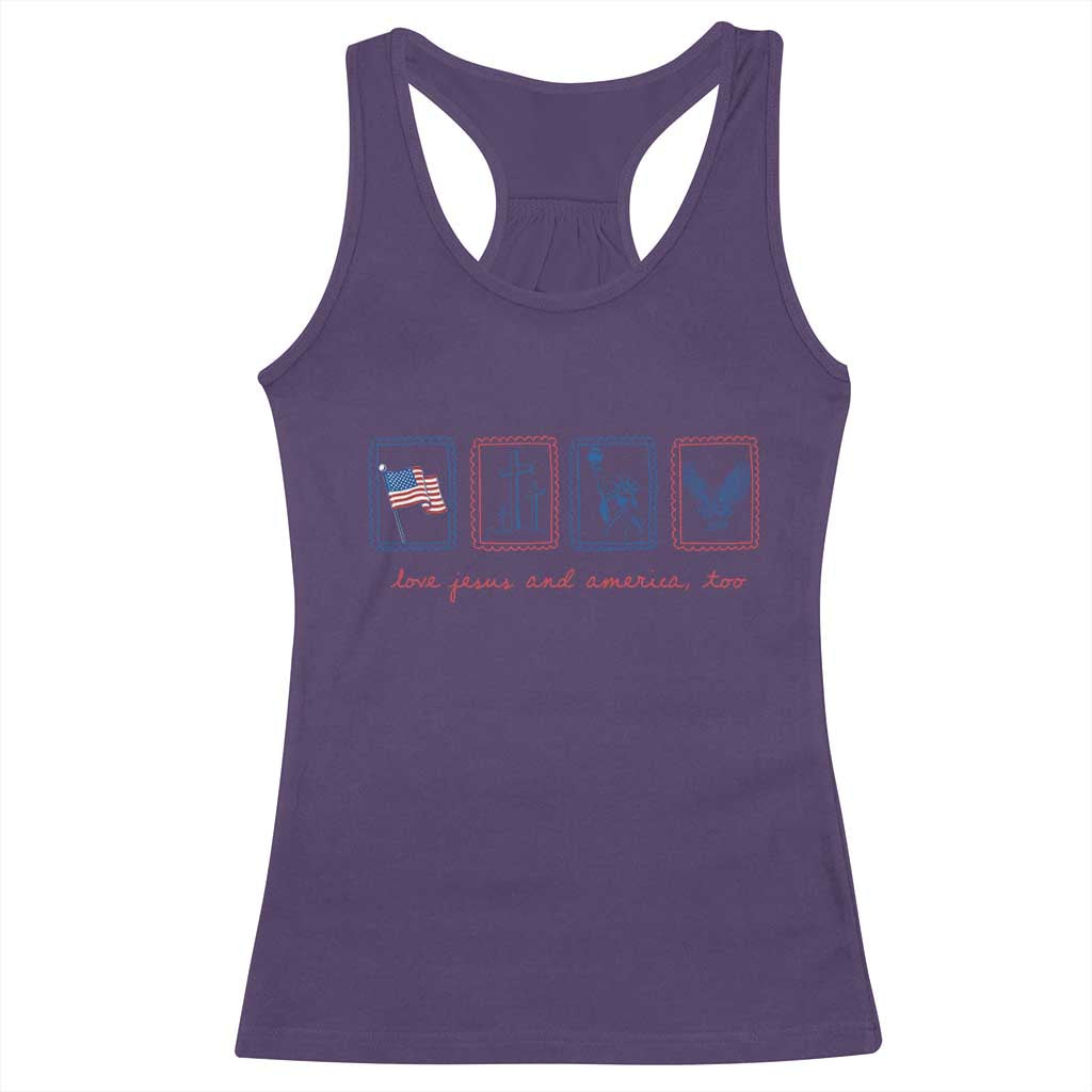 Loves Jesus and America Too Racerback Tank Top 4th of July Christian