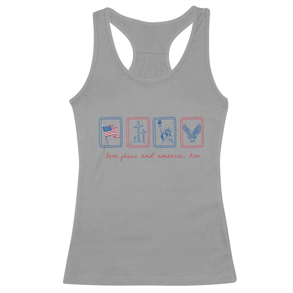 Loves Jesus and America Too Racerback Tank Top 4th of July Christian