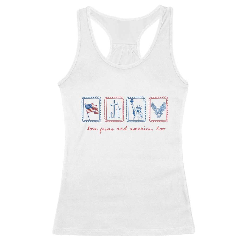Loves Jesus and America Too Racerback Tank Top 4th of July Christian