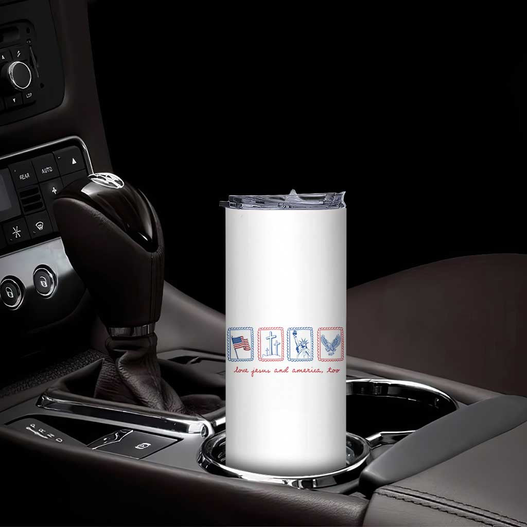 Loves Jesus and America Too Skinny Tumbler 4th of July Christian
