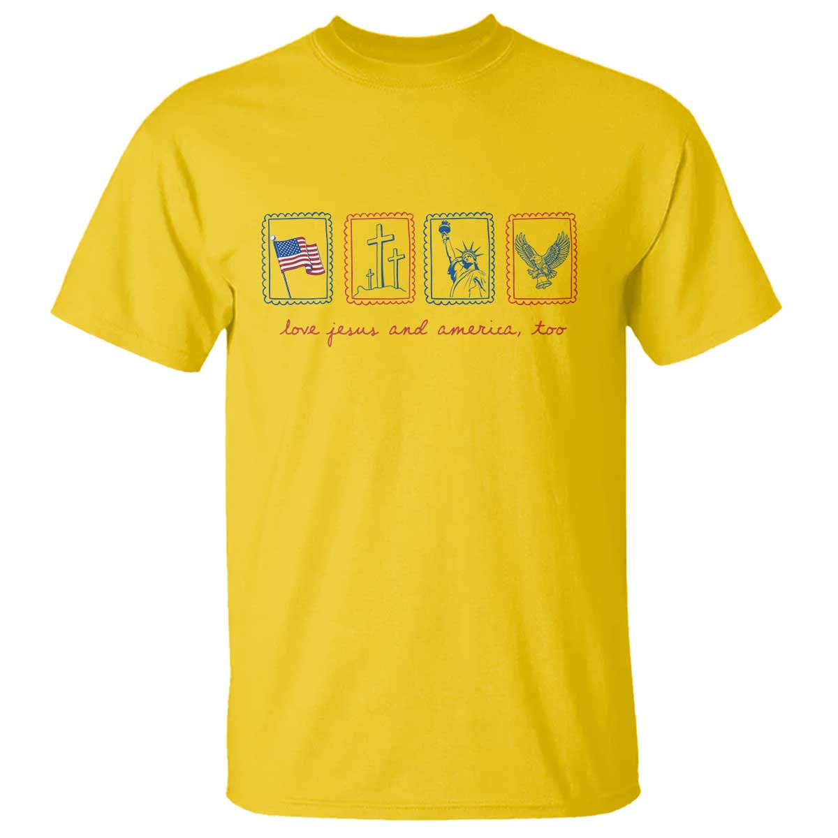Loves Jesus and America Too T Shirt 4th of July Christian