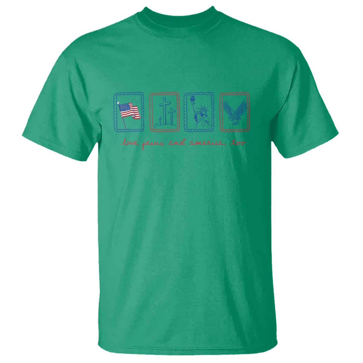 Loves Jesus and America Too T Shirt 4th of July Christian
