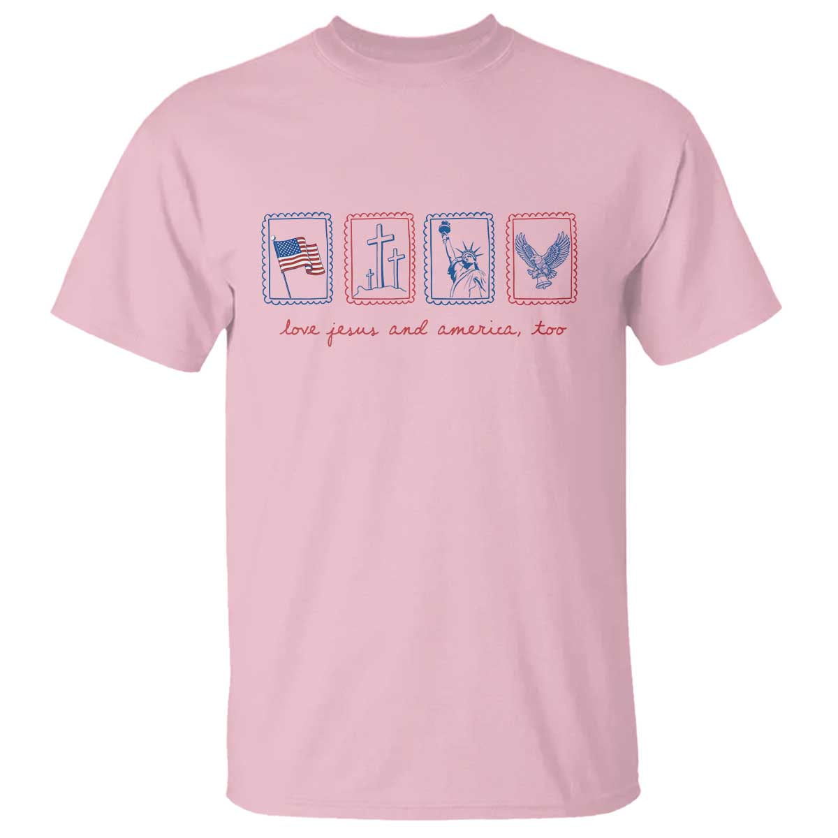 Loves Jesus and America Too T Shirt 4th of July Christian