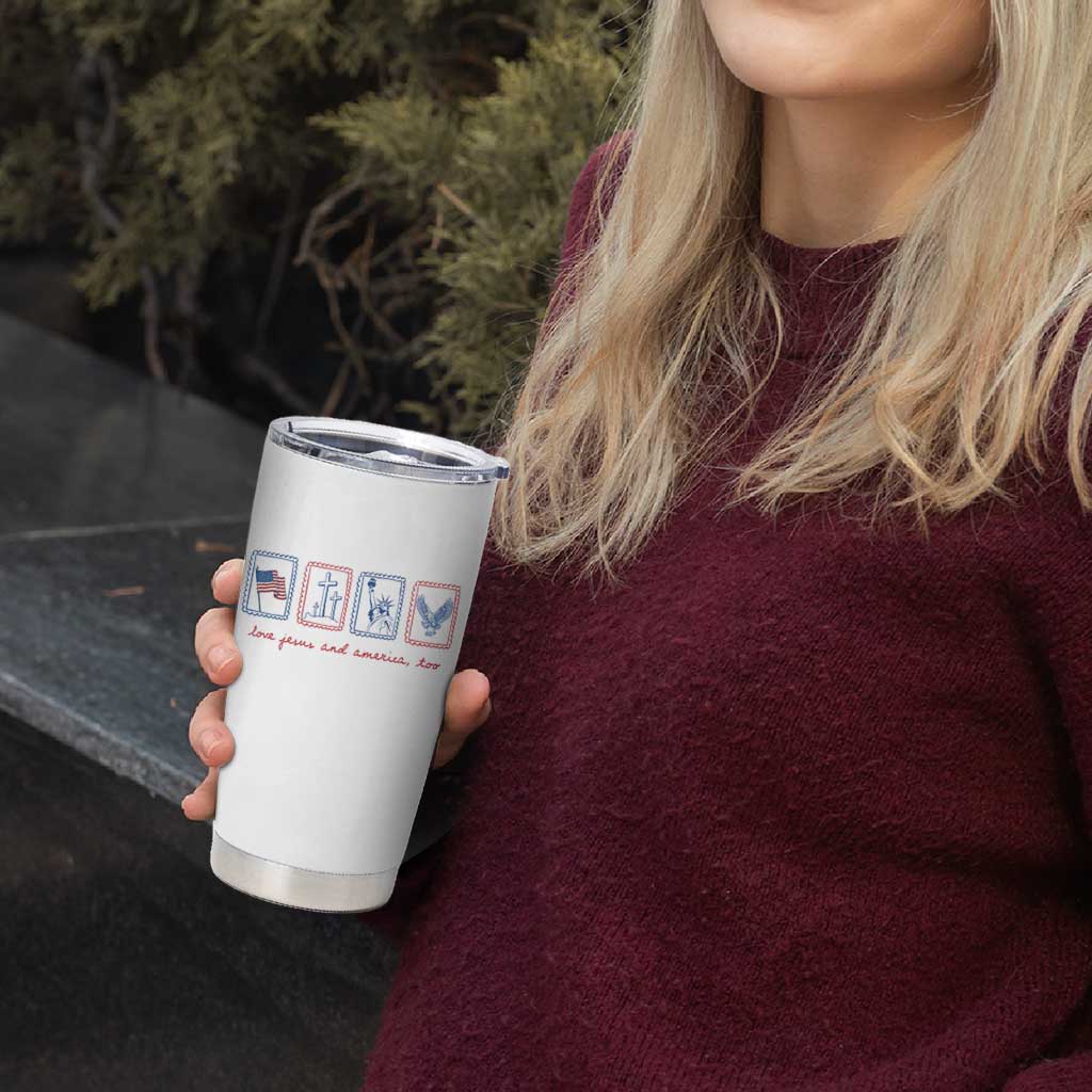 Loves Jesus and America Too Tumbler Cup 4th of July Christian