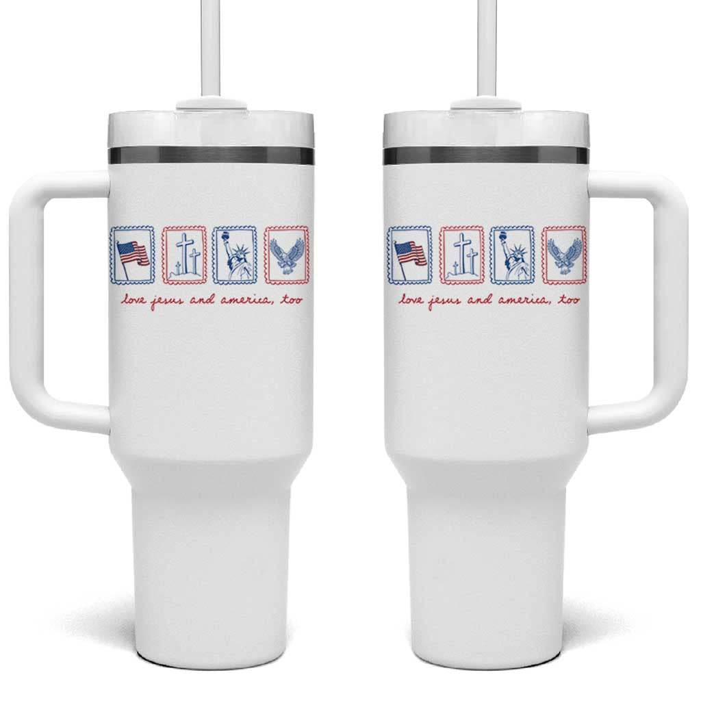 Loves Jesus and America Too Tumbler With Handle 4th of July Christian