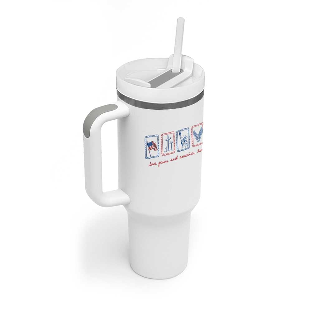 Loves Jesus and America Too Tumbler With Handle 4th of July Christian