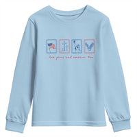 Loves Jesus and America Too Youth Sweatshirt 4th of July Christian