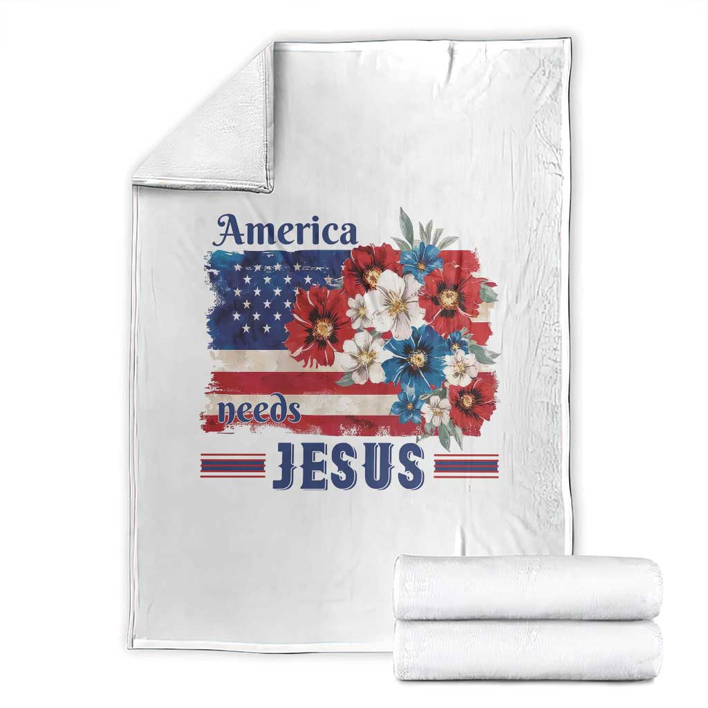 America Needs Jesus Throw Blanket Christian Floral US Flag 4th of July