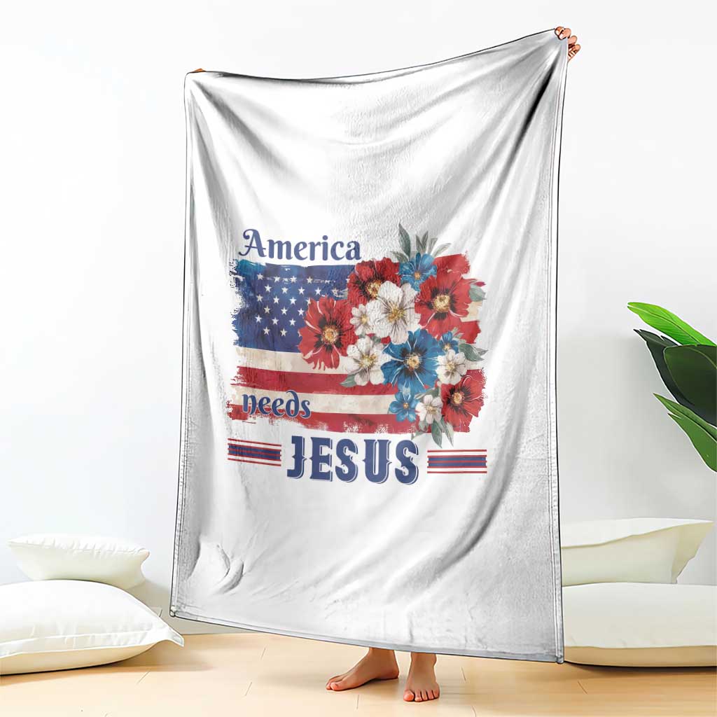 America Needs Jesus Throw Blanket Christian Floral US Flag 4th of July