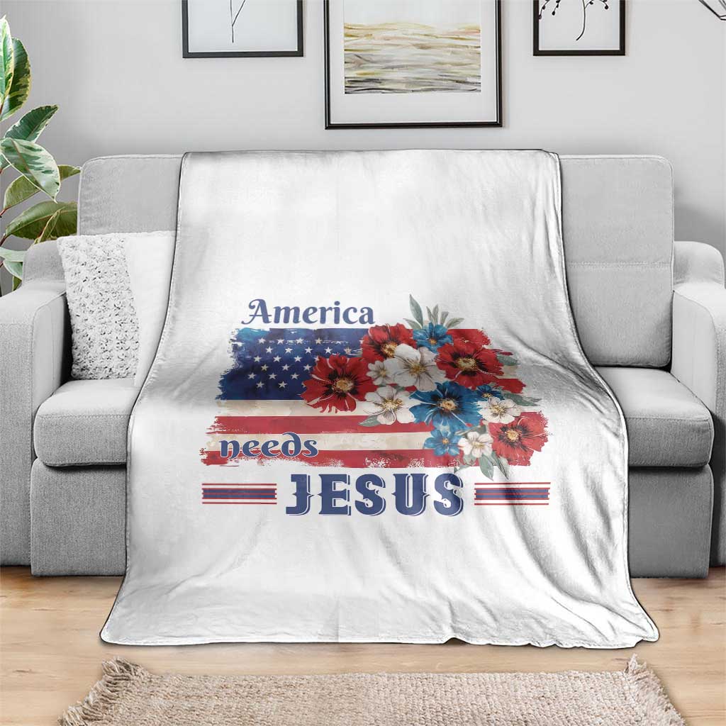 America Needs Jesus Throw Blanket Christian Floral US Flag 4th of July