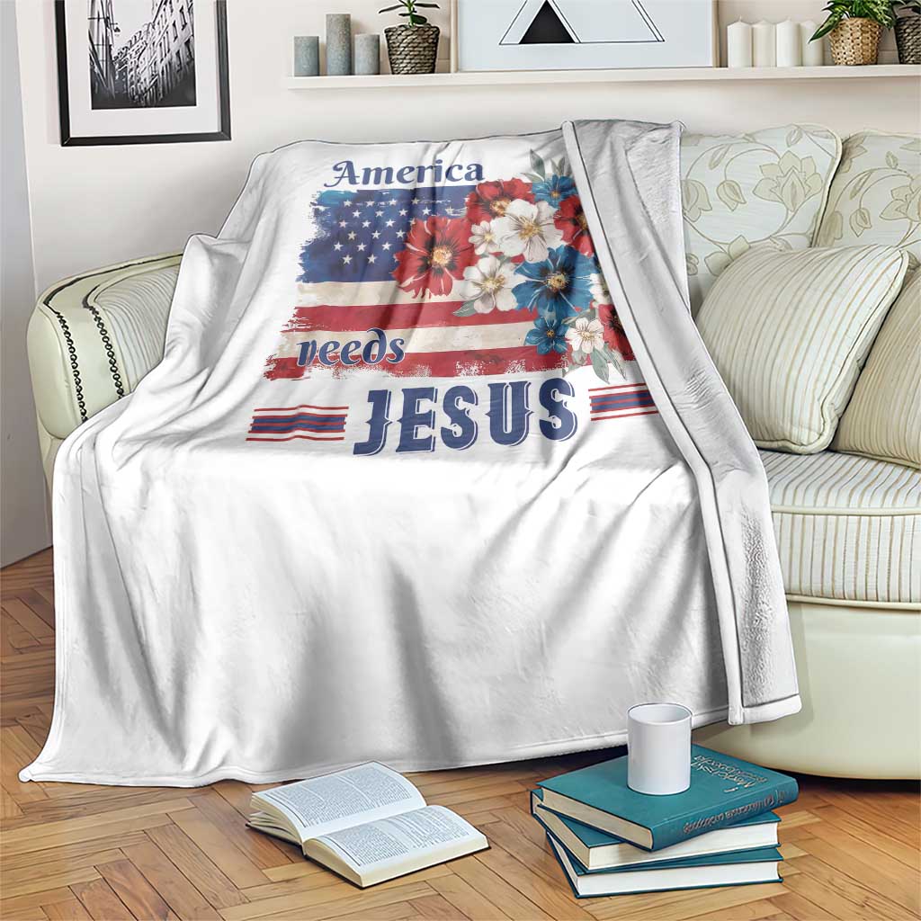 America Needs Jesus Throw Blanket Christian Floral US Flag 4th of July