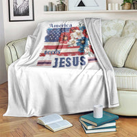 America Needs Jesus Throw Blanket Christian Floral US Flag 4th of July