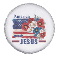 America Needs Jesus Spare Tire Cover Christian Floral US Flag 4th of July