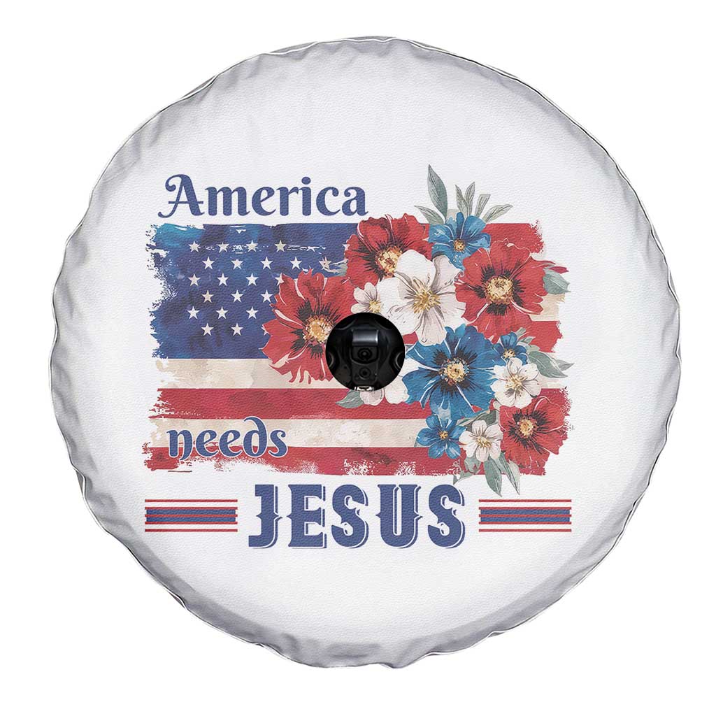 America Needs Jesus Spare Tire Cover Christian Floral US Flag 4th of July