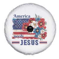 America Needs Jesus Spare Tire Cover Christian Floral US Flag 4th of July