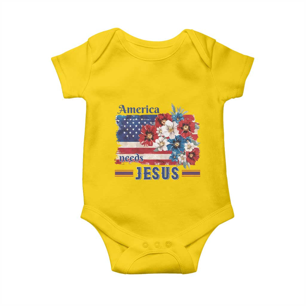 America Needs Jesus Baby Onesie Christian Floral US Flag 4th of July