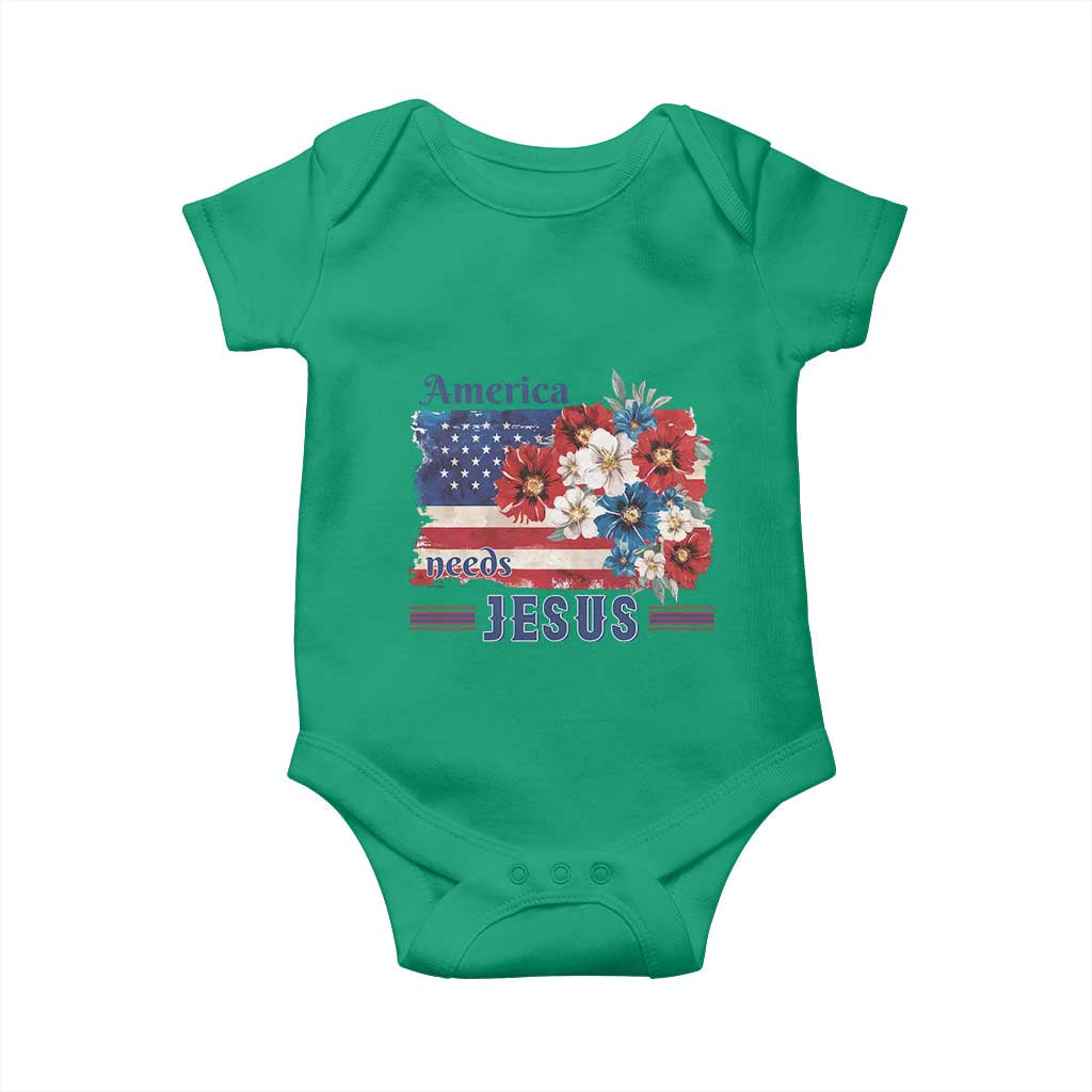 America Needs Jesus Baby Onesie Christian Floral US Flag 4th of July