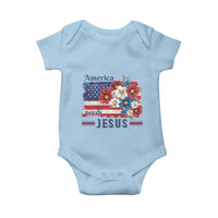 America Needs Jesus Baby Onesie Christian Floral US Flag 4th of July