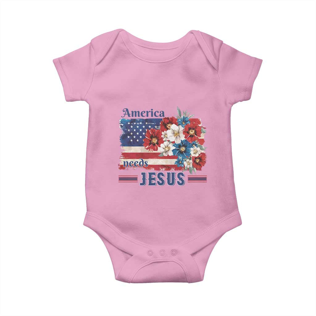 America Needs Jesus Baby Onesie Christian Floral US Flag 4th of July
