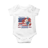 America Needs Jesus Baby Onesie Christian Floral US Flag 4th of July