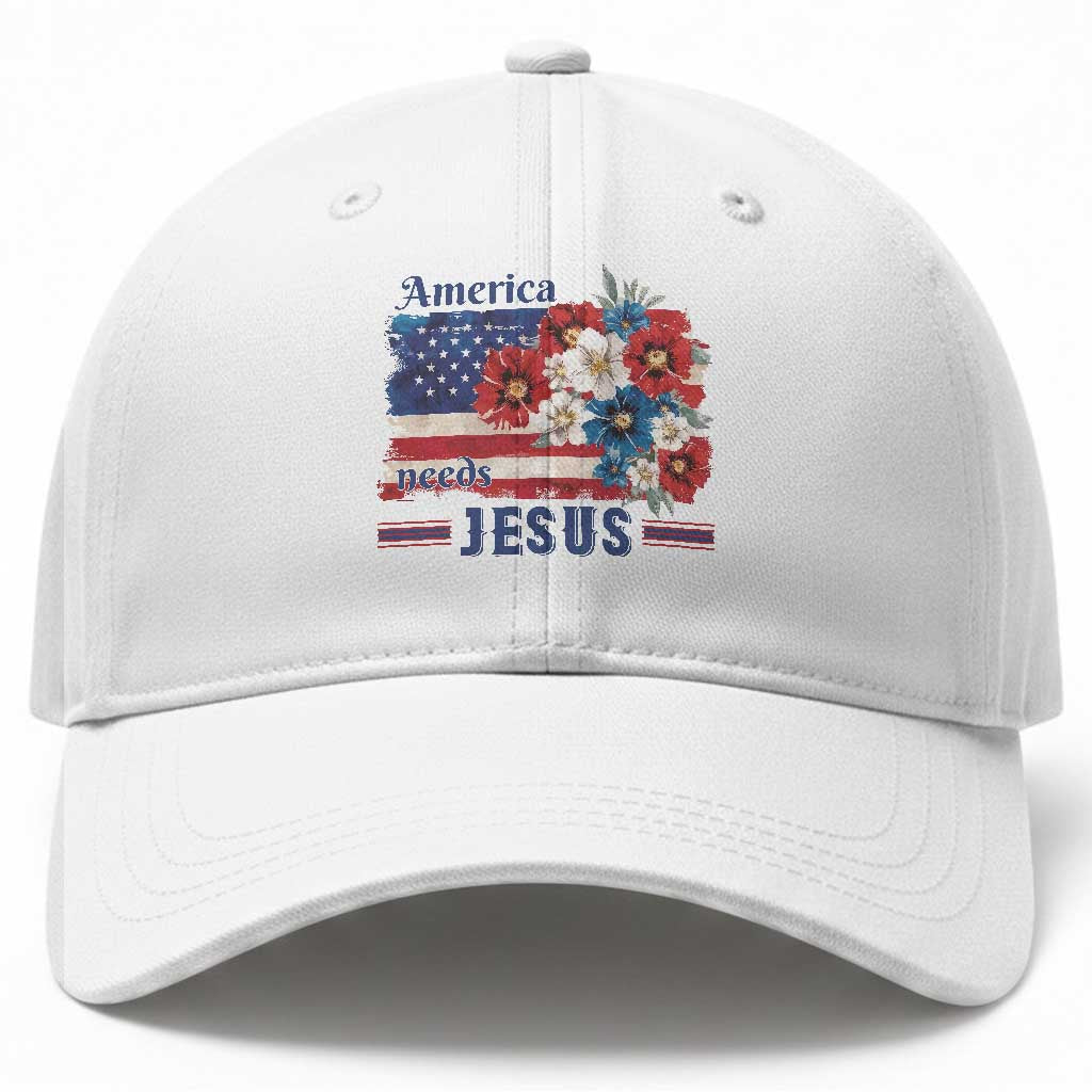 America Needs Jesus Baseball Cap Christian Floral US Flag 4th of July