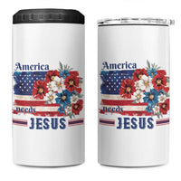 America Needs Jesus 4 in 1 Can Cooler Tumbler Christian Floral US Flag 4th of July