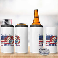 America Needs Jesus 4 in 1 Can Cooler Tumbler Christian Floral US Flag 4th of July