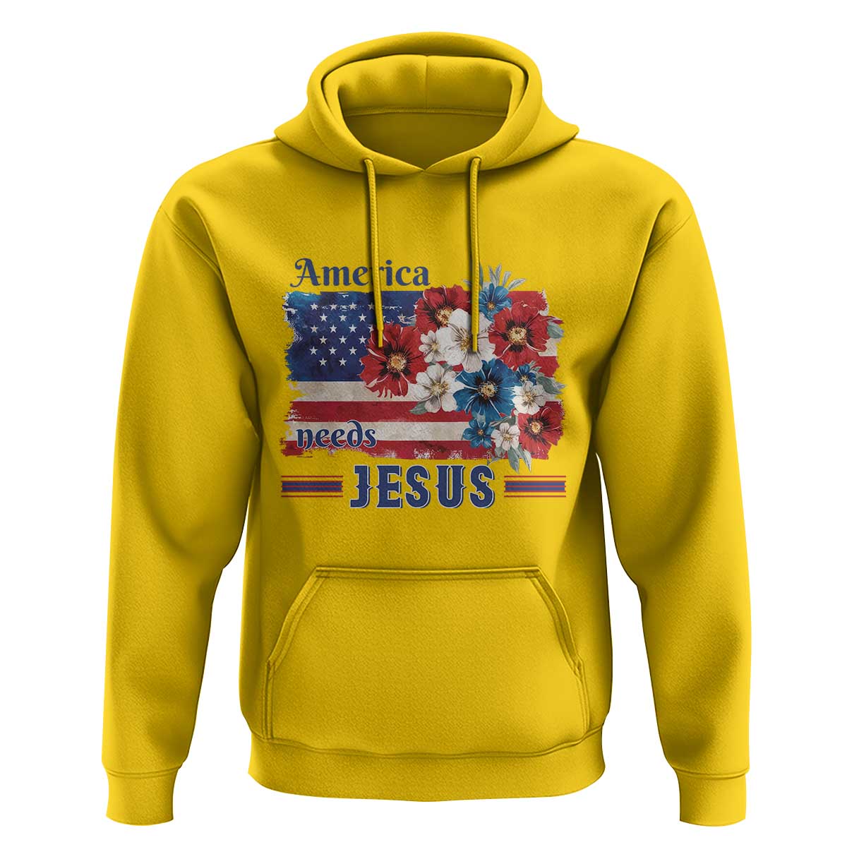America Needs Jesus Hoodie Christian Floral US Flag 4th of July