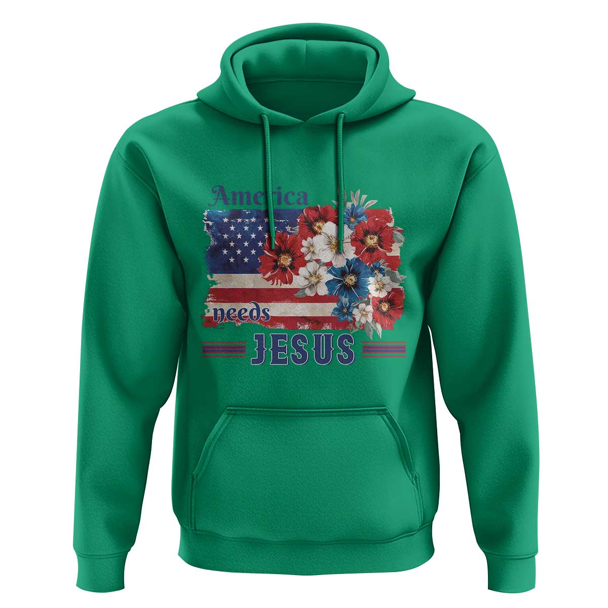 America Needs Jesus Hoodie Christian Floral US Flag 4th of July