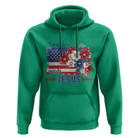 America Needs Jesus Hoodie Christian Floral US Flag 4th of July