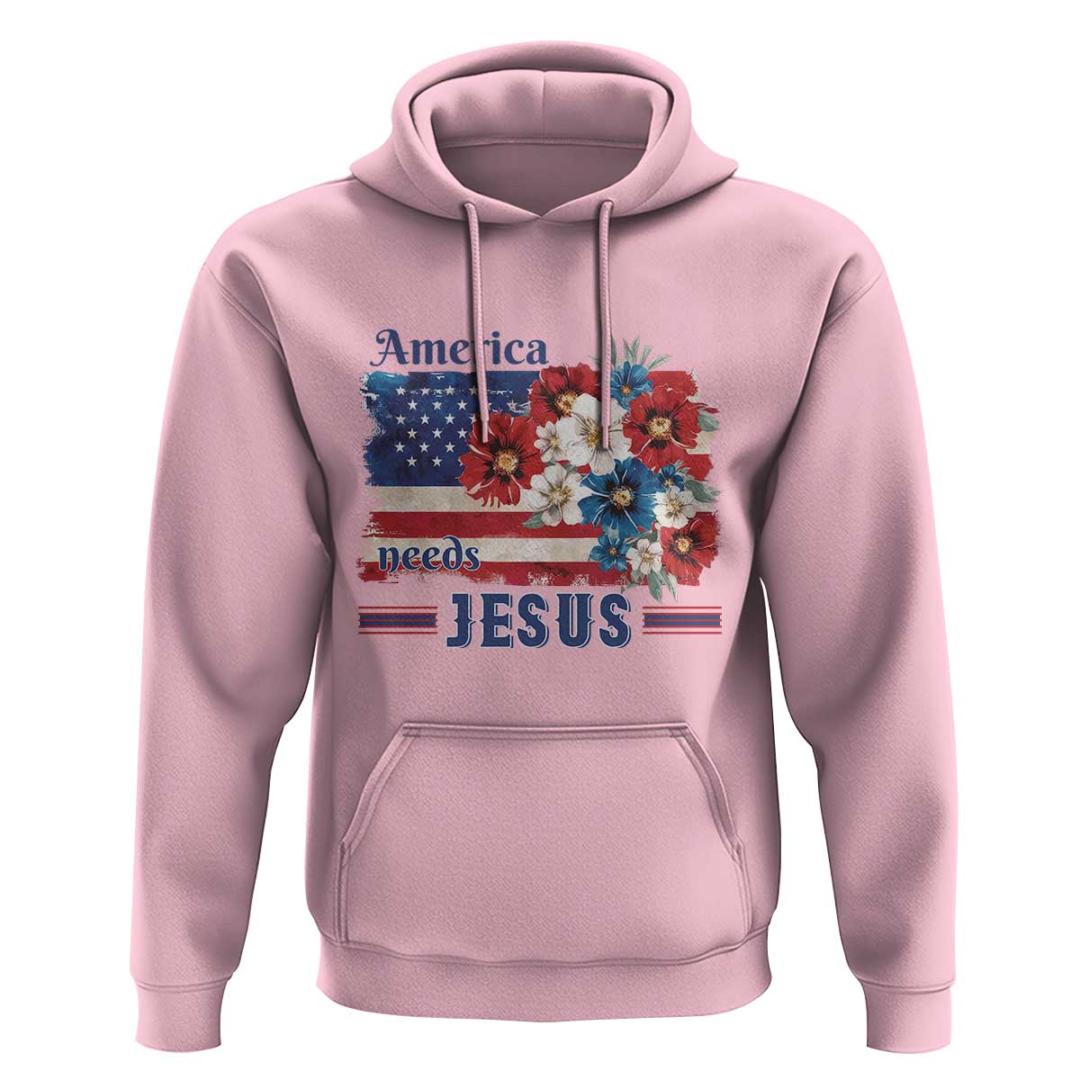 America Needs Jesus Hoodie Christian Floral US Flag 4th of July