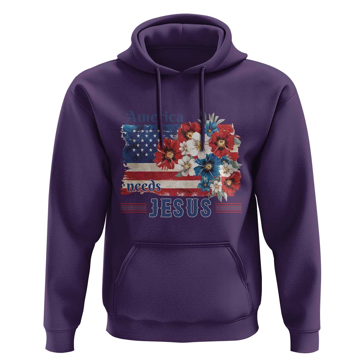 America Needs Jesus Hoodie Christian Floral US Flag 4th of July