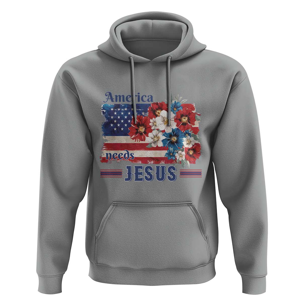 America Needs Jesus Hoodie Christian Floral US Flag 4th of July