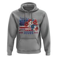 America Needs Jesus Hoodie Christian Floral US Flag 4th of July