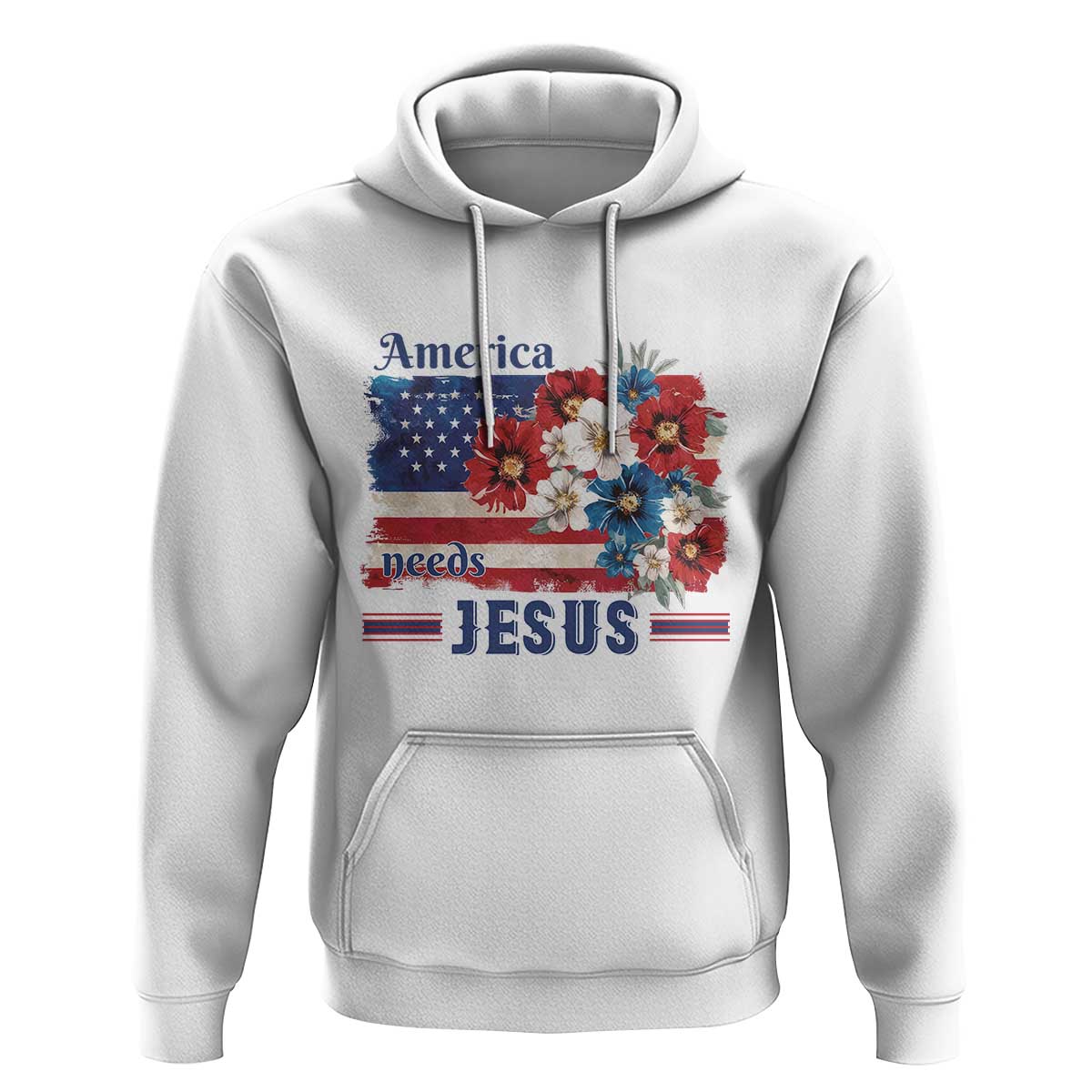 America Needs Jesus Hoodie Christian Floral US Flag 4th of July