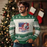 America Needs Jesus Ugly Christmas Sweater Christian Floral US Flag 4th of July