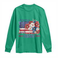 America Needs Jesus Long Sleeve Shirt Christian Floral US Flag 4th of July