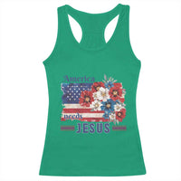 America Needs Jesus Racerback Tank Top Christian Floral US Flag 4th of July
