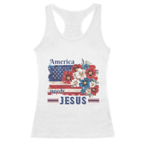 America Needs Jesus Racerback Tank Top Christian Floral US Flag 4th of July