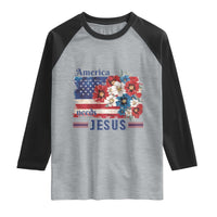 America Needs Jesus Raglan Shirt Christian Floral US Flag 4th of July