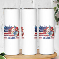 America Needs Jesus Skinny Tumbler Christian Floral US Flag 4th of July