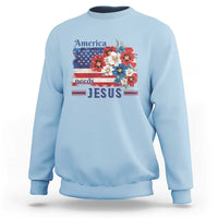 America Needs Jesus Sweatshirt Christian Floral US Flag 4th of July