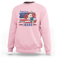 America Needs Jesus Sweatshirt Christian Floral US Flag 4th of July