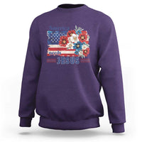 America Needs Jesus Sweatshirt Christian Floral US Flag 4th of July